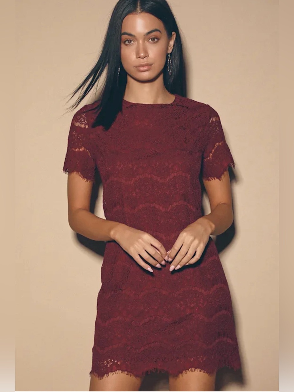 NWT Lulu's Burgundy Lace Take me to Brunch Mini Dress XL